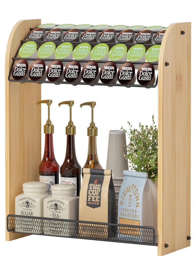Lixple K Cup Holder Coffee Pod Organizer for K-Cup Pods and Coffee Essentials, Easy Assemble, Large Capacity K Pod Holder for Coffee Bar, Coffee Station (Natural Bamboo) - Image 1