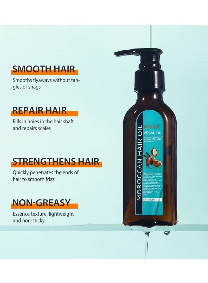 MOIKA Argan Oil, Moroccan Argan Hair Oil for hair & skin & body multi- purpose, argan oil has remarkable effects on the hair, scalp beard, and it can be used for all skin types, 100ml - Image 3