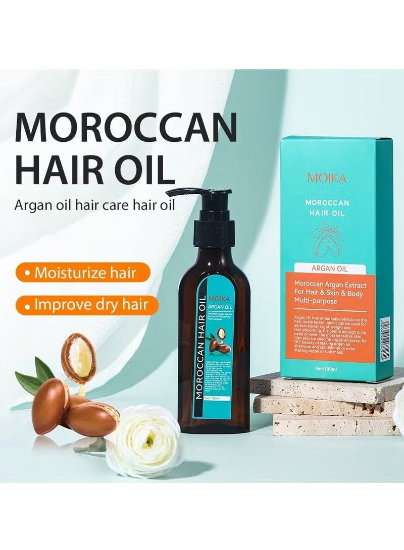 MOIKA Argan Oil, Moroccan Argan Hair Oil for hair & skin & body multi- purpose, argan oil has remarkable effects on the hair, scalp beard, and it can be used for all skin types, 100ml - Image 2