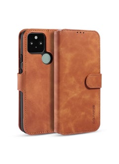 HuHa Case Cover For For Google Pixel 5 XL / Pixel 4A 5G DG.MING Retro Oil Side Horizontal Flip Case with Holder & Card Slots & Wallet(Brown) 