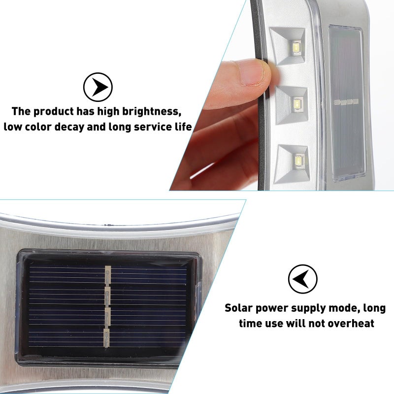 Solar LED Wall Lamp Outdoor Waterproof Garden Light Stainless Steel 6 LED Down Lighting - Image 4
