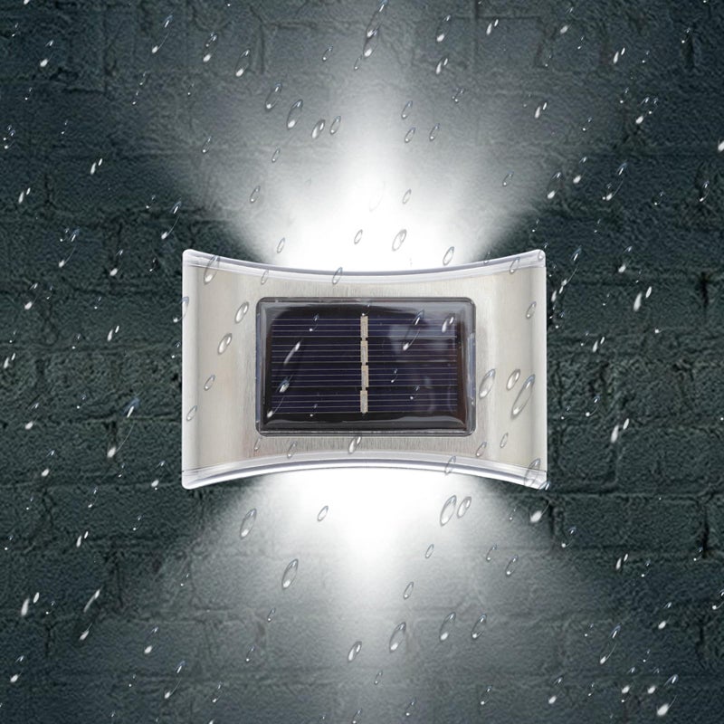 Solar LED Wall Lamp Outdoor Waterproof Garden Light Stainless Steel 6 LED Down Lighting - Image 5