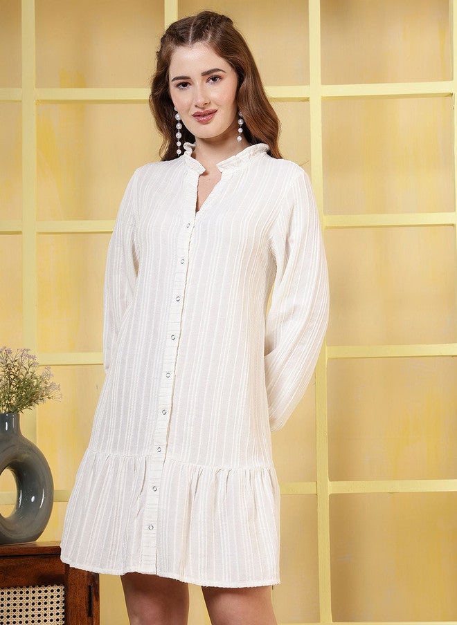 Rue Collection فستان قميص أبيض مزود بأزرار للنساء - Image 1