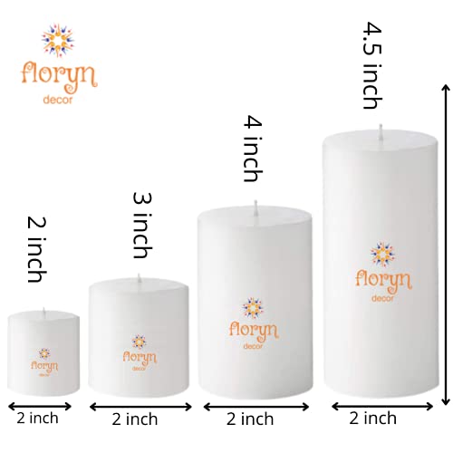 Floryn Decor Smokeless, Dripless Paraffin Wax Pillar Candles Set of 4 (2 by 2, 2 by 3, 2 by 4, 2 by 4.5 inches, White Unscented) - Image 2