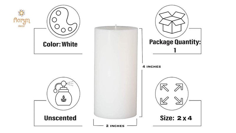 Floryn Decor Smokeless, Dripless Paraffin Wax Pillar Candles Set of 4 (2 by 2, 2 by 3, 2 by 4, 2 by 4.5 inches, White Unscented) - Image 3