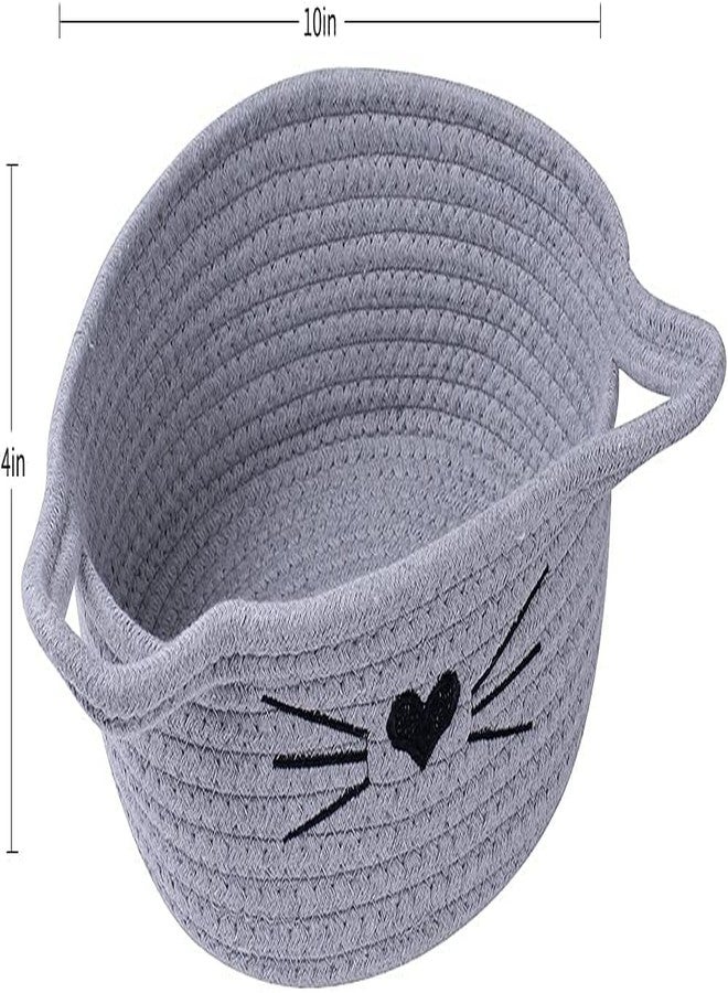 ALBY ☆LBY® Small Woven Basket Cotton Rope Basket with Cat Ears Little Storage Baskets for Organizing Bins Organizer Wicker Nursery Room for Kids Baby Dog Toy Drawer Gifts 9.5"x8.5"x4", (grey) - Image 3