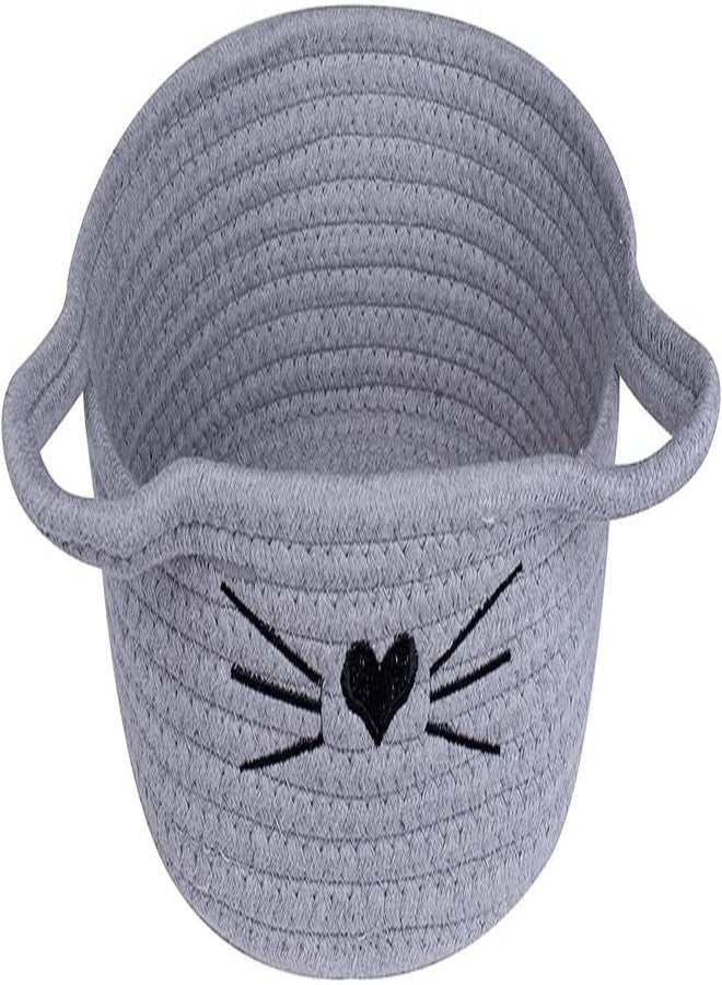 ALBY ☆LBY® Small Woven Basket Cotton Rope Basket with Cat Ears Little Storage Baskets for Organizing Bins Organizer Wicker Nursery Room for Kids Baby Dog Toy Drawer Gifts 9.5"x8.5"x4", (grey) - Image 1