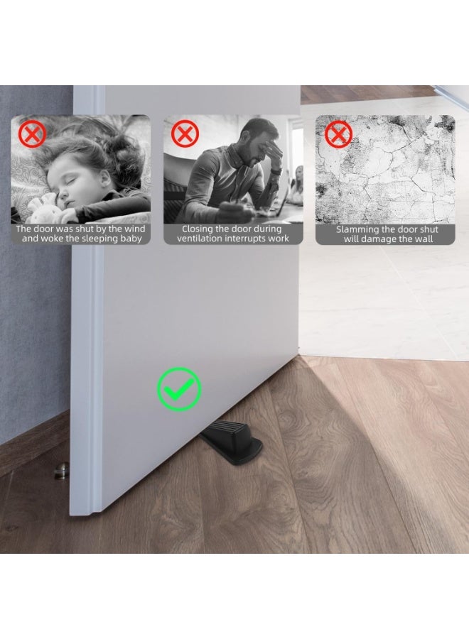 سدادات أبواب بلاستيكية إسفينية، حاجز باب أرضي، وتد لتثبيت الأبواب، تصميم قابل للتكديس بسطح محزز مانع للانزلاق، أسود، 4 قطع - Image 5