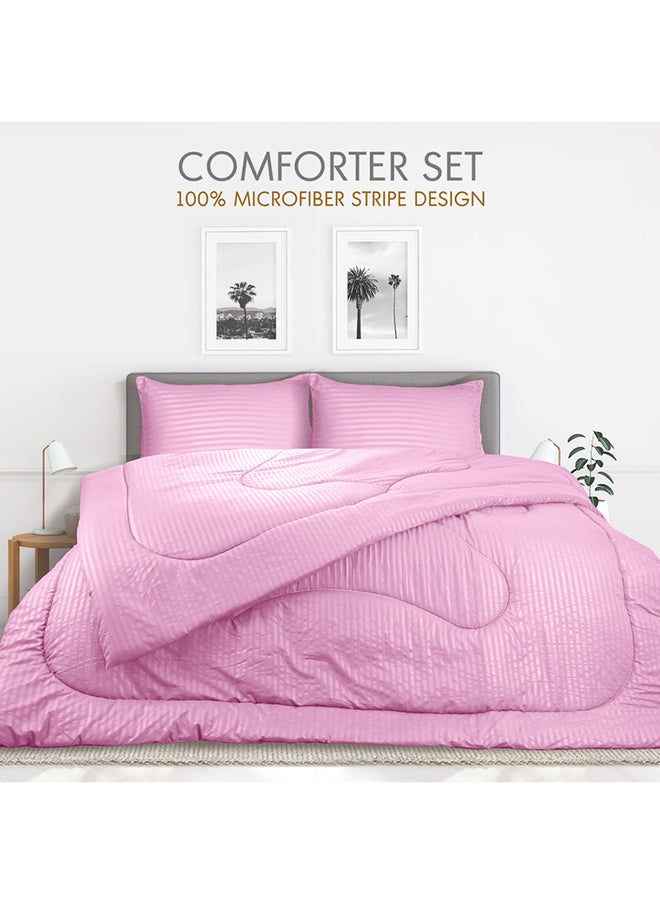 Hotel Linen Klub Hotel Linen Klub Down Alternative Comforter  Set -Ultra Soft Brushed Stripe Microfiber Fabric, 200GSM Soft Fibersheet Filling, Size : King  240 x 260cm , Color:  Pink  - Image 3