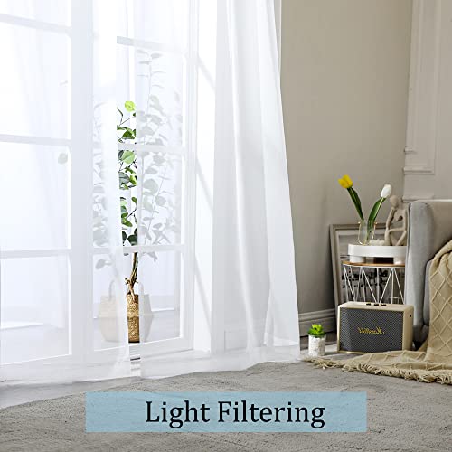 OWENIE Short White Sheer Curtains 36 Inches 2 Panels Set - Kitchen Tiers Valances Curtains Light Filter Rod Pocket Voile Cafe Curtains for Kitchen Bathroom Small Half Window, 42 in W x 36 in L - Image 2