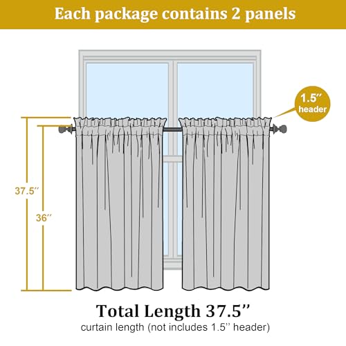 OWENIE Short White Sheer Curtains 36 Inches 2 Panels Set - Kitchen Tiers Valances Curtains Light Filter Rod Pocket Voile Cafe Curtains for Kitchen Bathroom Small Half Window, 42 in W x 36 in L - Image 4