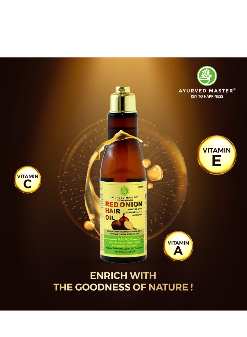 Ayurved Master Red Onion Bio Hair Oil For Hair Deep Nourishment, Hair Growth and Hair Fall Control With Neem, Black Seed, Coconut and Tea Extracts - 200ml - Image 5