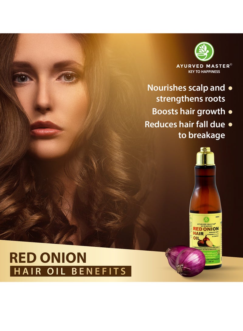 Ayurved Master Red Onion Bio Hair Oil For Hair Deep Nourishment, Hair Growth and Hair Fall Control With Neem, Black Seed, Coconut and Tea Extracts - 200ml - Image 3