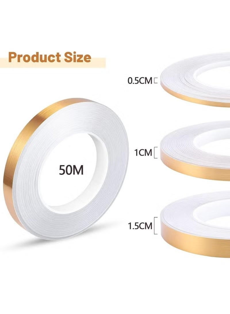 NajmStyle Gold Tile Stickers,0.6" x 164 FT Waterproof Self-Adhesive Floor Wall Seam Sealing Tape Gap Cover Peel and Stick Wall Molding Trim DIY Graphic Tape Gold Duct Tape for Office Home Crafts Car-1.5CM x 50M（Wire Drawing Gold） - Image 5