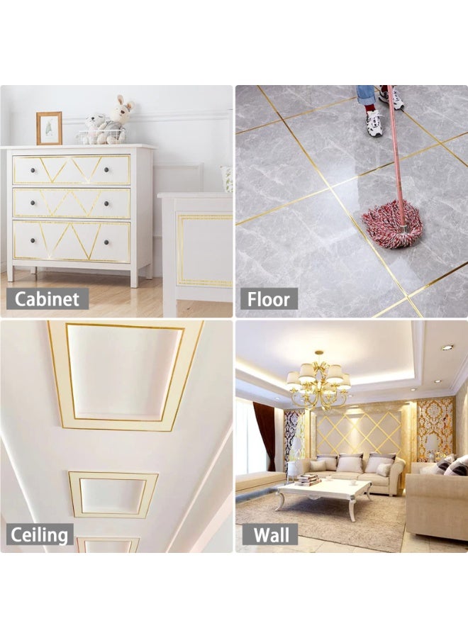 NajmStyle Gold Tile Stickers,0.6" x 164 FT Waterproof Self-Adhesive Floor Wall Seam Sealing Tape Gap Cover Peel and Stick Wall Molding Trim DIY Graphic Tape Gold Duct Tape for Office Home Crafts Car-1.5CM x 50M（Wire Drawing Gold） - Image 2