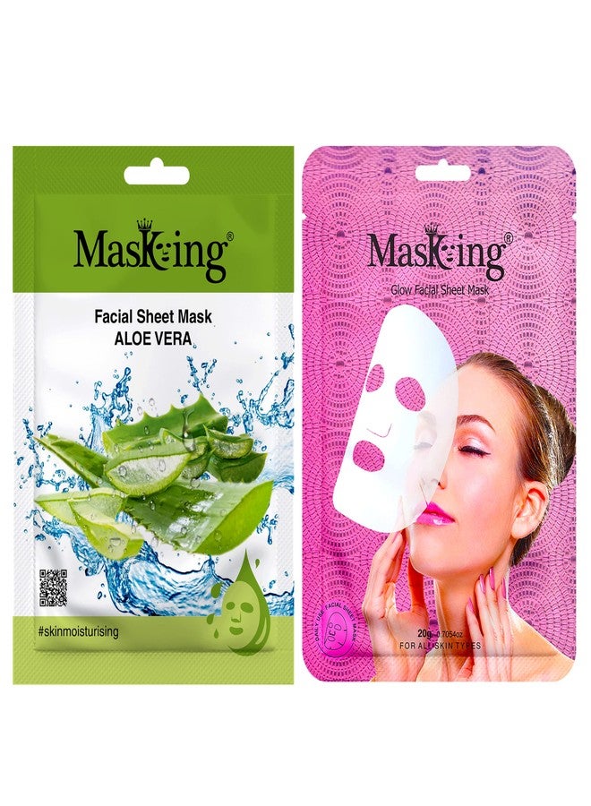 Masking Aloe vera and glow Facial sheet mask for Glowing skin and hydrating, ideal for men and women pack of 2 - Image 1
