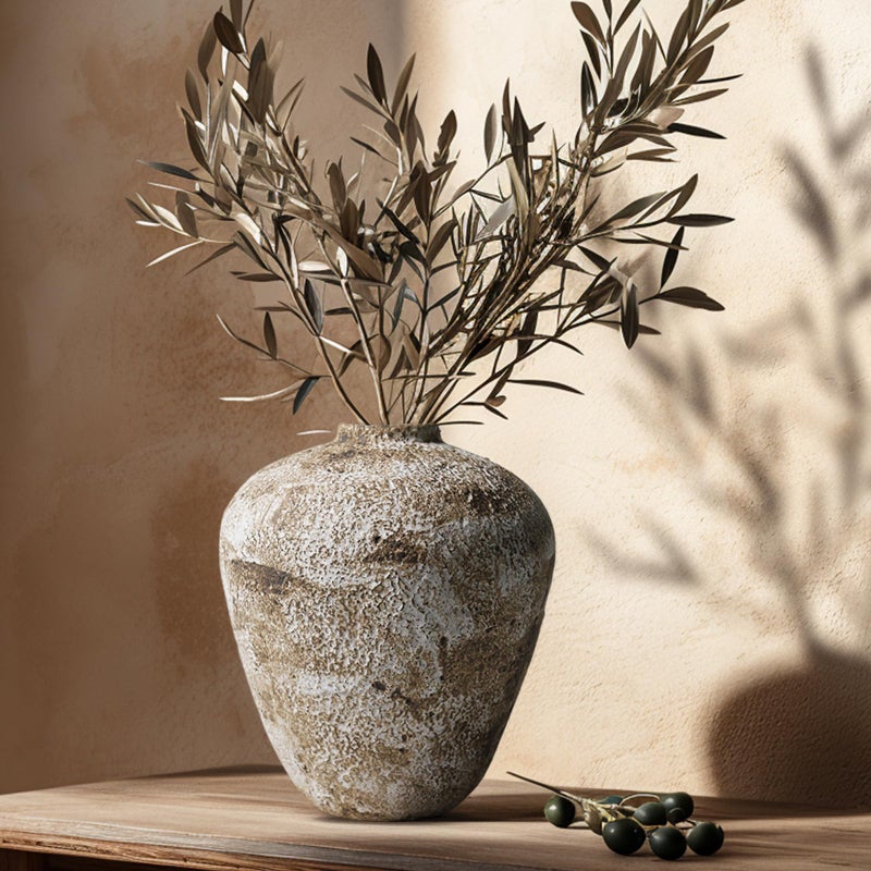 DIF DECO Ceramic Vase,Flower Vases Home Decor,Rustic Vintage Decorative Boho Vase for Centerpiece Table,Room,Bathroom,Wall,Bedroom,Living Room,Kitchen,Office Decorations,8.66 inch Retro Brown - Image 1