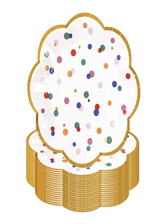 HFBOBP 50pcs Colorful Dot Party Plates, 7inch Gold Foild Happy Birthday Paper Dessert Cake Plates Rainbow Polka Dots Disposable Pastel Boho Tableware Set for Baby Shower Wedding Party Supplies Decorations - Image 1