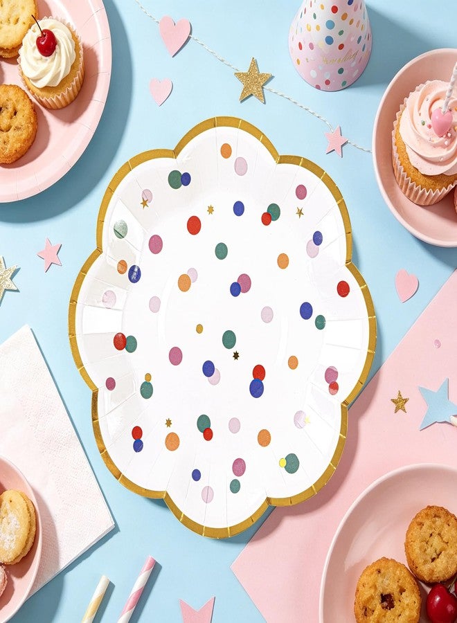 HFBOBP 50pcs Colorful Dot Party Plates, 7inch Gold Foild Happy Birthday Paper Dessert Cake Plates Rainbow Polka Dots Disposable Pastel Boho Tableware Set for Baby Shower Wedding Party Supplies Decorations - Image 2