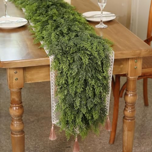 Juxdp 5FT Soft Textured Cedar Garland Artificial Christmas Garland Fake Green Faux Thick and Lush Pine Needles Garlands for Table Fireplace Mantle Holiday Home Indoor Outdoor Decor 1PCS - Image 1
