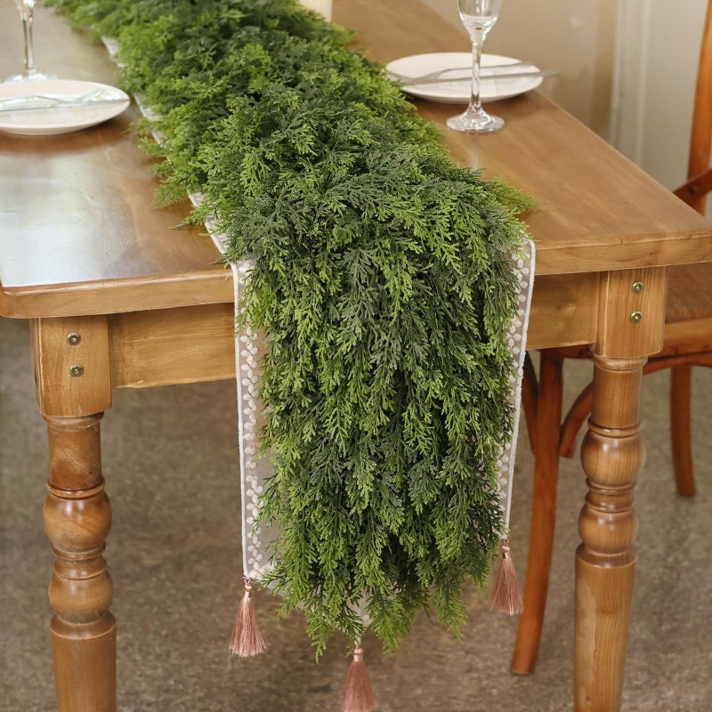 Juxdp 5FT Soft Textured Cedar Garland Artificial Christmas Garland Fake Green Faux Thick and Lush Pine Needles Garlands for Table Fireplace Mantle Holiday Home Indoor Outdoor Decor 1PCS - Image 2