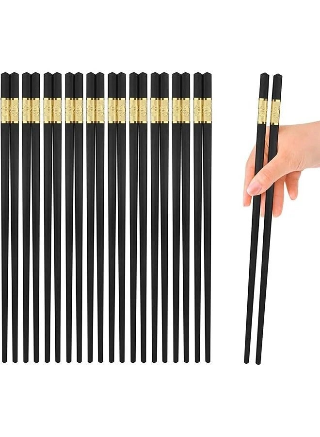 MVAQKLM  10 Pairs Reusable Chopsticks Dishwasher Safe, Fiberglass Chop Sticks Multipack Metal Japanese Korean Chopsticks for Food, BPA-Free, Safe, Gift, Smooth Touch, Black and Gold - Image 1