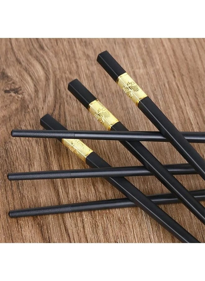 MVAQKLM  10 Pairs Reusable Chopsticks Dishwasher Safe, Fiberglass Chop Sticks Multipack Metal Japanese Korean Chopsticks for Food, BPA-Free, Safe, Gift, Smooth Touch, Black and Gold  - Image 1