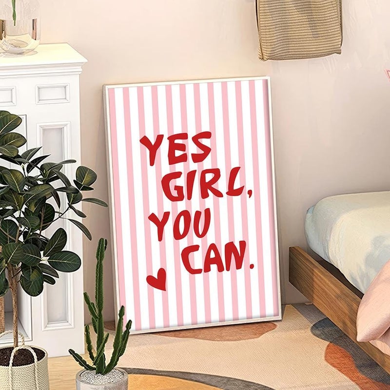 TNESSENTIAL Yes Girl You Can Inspirational Quotes Art Canvas Poster, Trendy Wall Art, Typography Aesthetic Decor, Retro Home Decor, Printed Gift - Image 1
