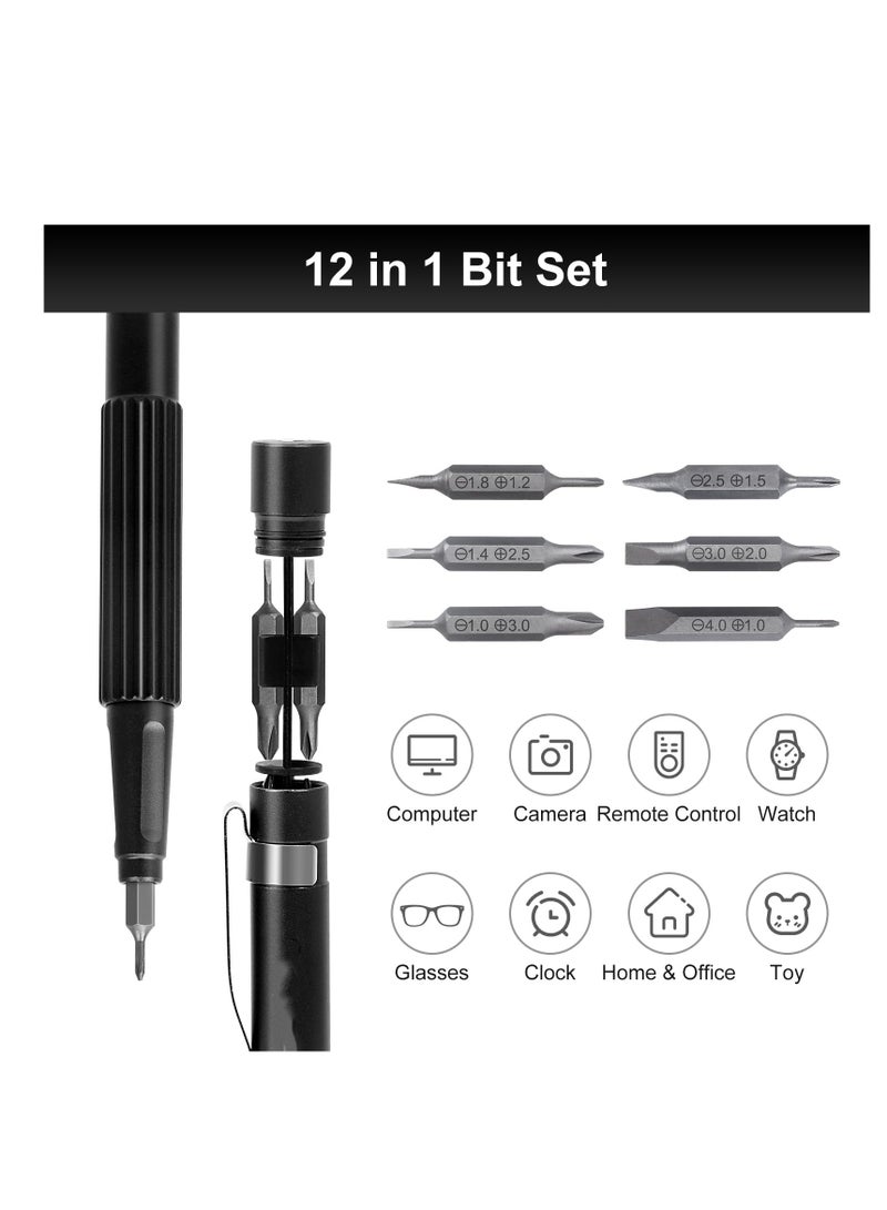 Small Screwdriver 13 In1 Precision Set Multi Magnetic Pocket Professional Phillips and Slotted Bits for Eyeglass Electronics Jewelry Watch EDC Black Type A - Image 4