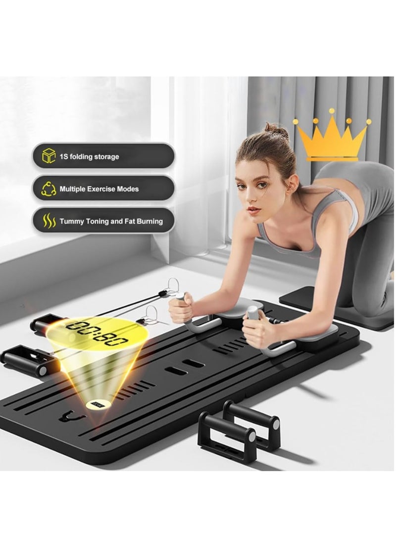 GUDOO Pilates Board Portable Pilates Reformer Set Ab Board with Elbow Support and Resistance Bands,Pilates Reformer Board Ab Roller Wheel Abdominal Board Workout Equipment - Image 4