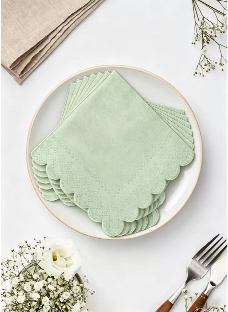 100 Count Green paper napkins,Paper Towels for Party，Disposable Paper Napkins, 2-Ply Scalloped Edge, Perfect for Weddings, Dinners, Birthdays & Bridal Shower（10x10 Inch） - Image 1