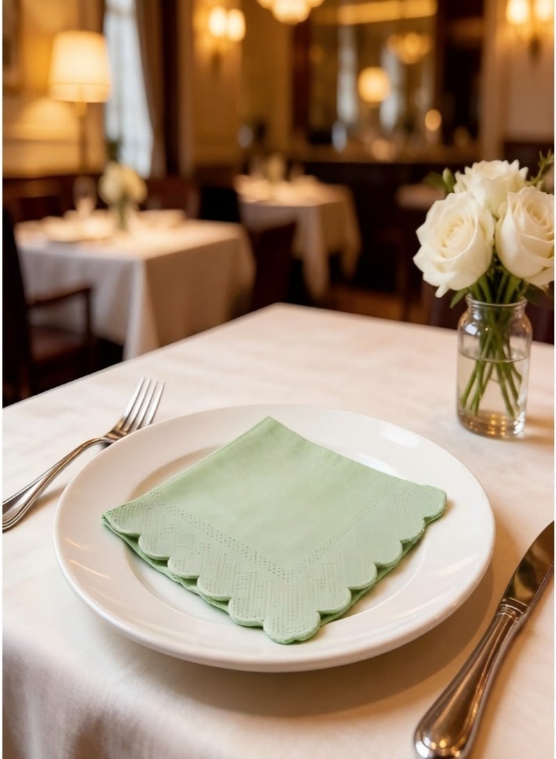 100 Count Green paper napkins,Paper Towels for Party，Disposable Paper Napkins, 2-Ply Scalloped Edge, Perfect for Weddings, Dinners, Birthdays & Bridal Shower（10x10 Inch） - Image 3