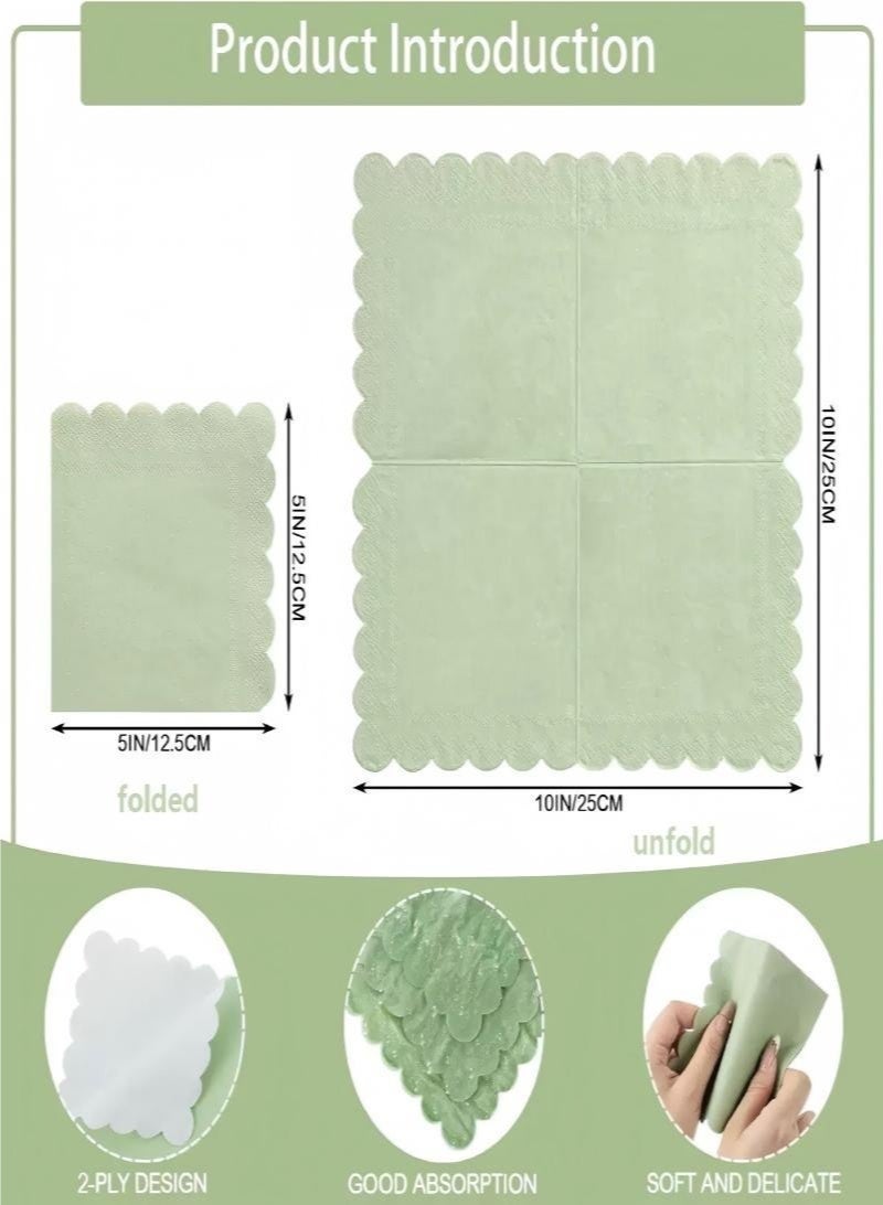 100 Count Green paper napkins,Paper Towels for Party，Disposable Paper Napkins, 2-Ply Scalloped Edge, Perfect for Weddings, Dinners, Birthdays & Bridal Shower（10x10 Inch） - Image 4