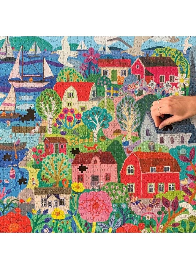 eeboo - : Piece And Love Swedish Fishing Village 1000 Piece Square Puzzle Glossy Sturdy Puzzle Pieces A Cooperative Activity With Friends And Family - Image 1