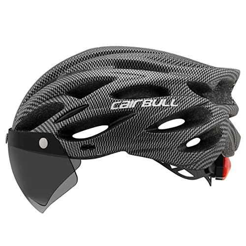 Cairbull Cycling Helmet Road Bike Helmet With Goggle/Visor/Lamp Three Uses 54-61 Cm Adjustable (Carbon, (54-61) Adjustable, Black) - Image 1