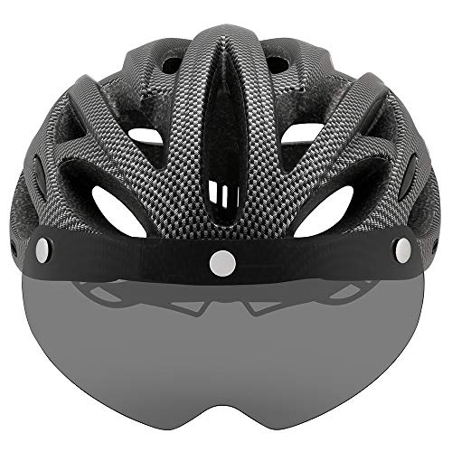Cairbull Cycling Helmet Road Bike Helmet With Goggle/Visor/Lamp Three Uses 54-61 Cm Adjustable (Carbon, (54-61) Adjustable, Black) - Image 4