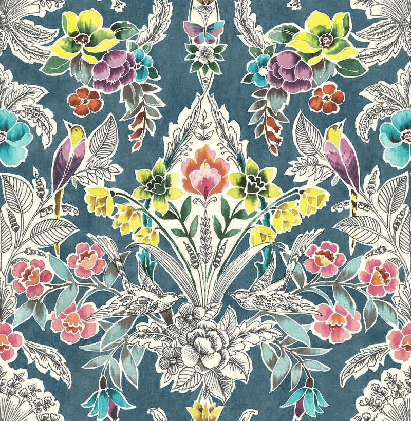 NuWallpaper NU3037 Summer Love Teal Peel & Stick Wallpaper, Multicolor - Image 1
