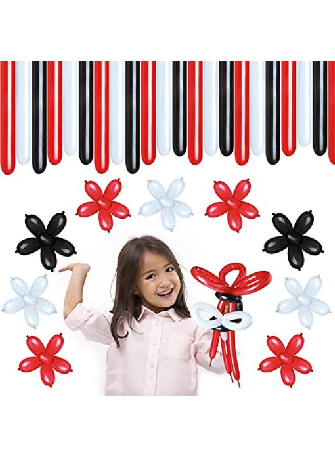 Skylety 100 Pieces Long Balloons Latex Twisting Balloons Modelling Balloons For Art Animal Shape Party Weddings Birthdays Clowns Decorations Party Supplies (Black Red White) - Image 1