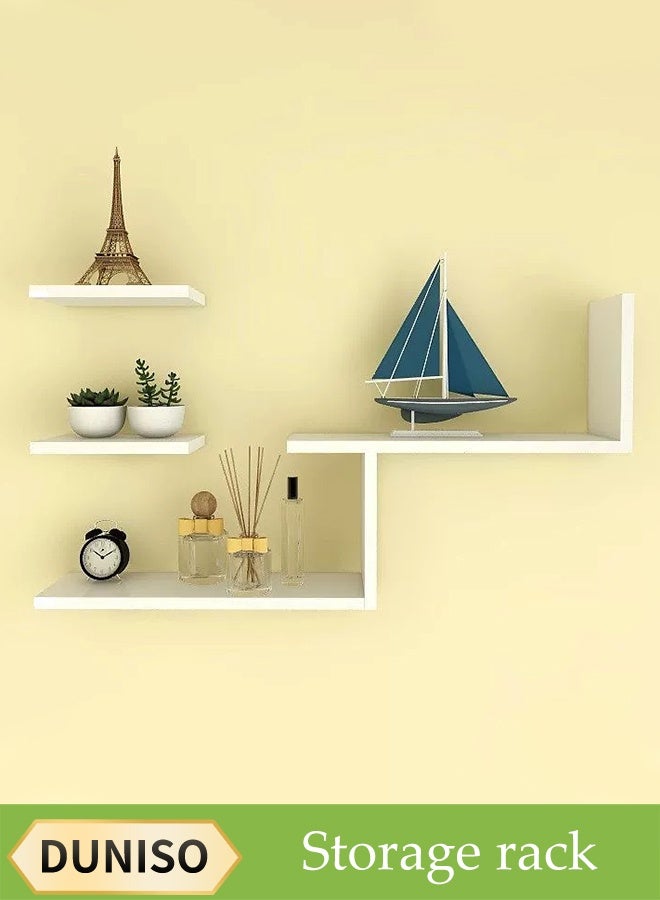 DUNISO Wooden Storage Rack，Decorative Wall Shelves， Display Rack,Non Perforated Bookshelf，Suitable for Living Rooms, Bedrooms, and Offices，White - Image 1
