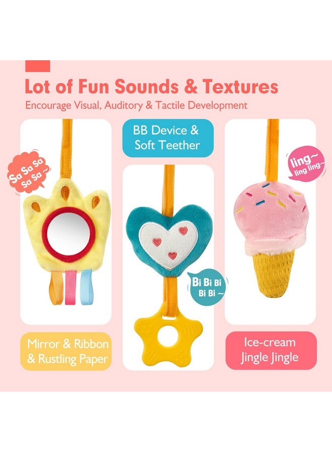 hahaland ألعاب مقعد السيارة من هاهالاند للأطفال من 0-6 أشهر للبنات - ألعاب للأطفال من 3-6 أشهر - جرس، مرآة، صوت خفيف، لعبة مقعد السيارة الصاخبة للأطفال من 0-6 أشهر هدايا عيد ميلاد للبنات حديثي الولادة - Image 3