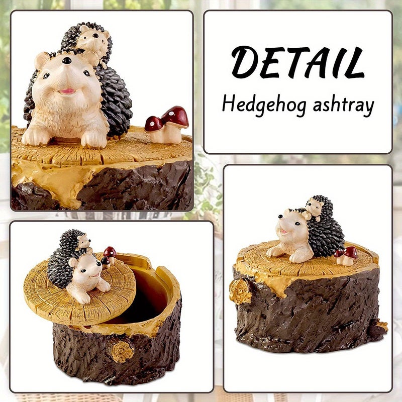 Handmade Resin Hedgehog Ashtray With Lid Forest Scene Decor Compact - Image 3