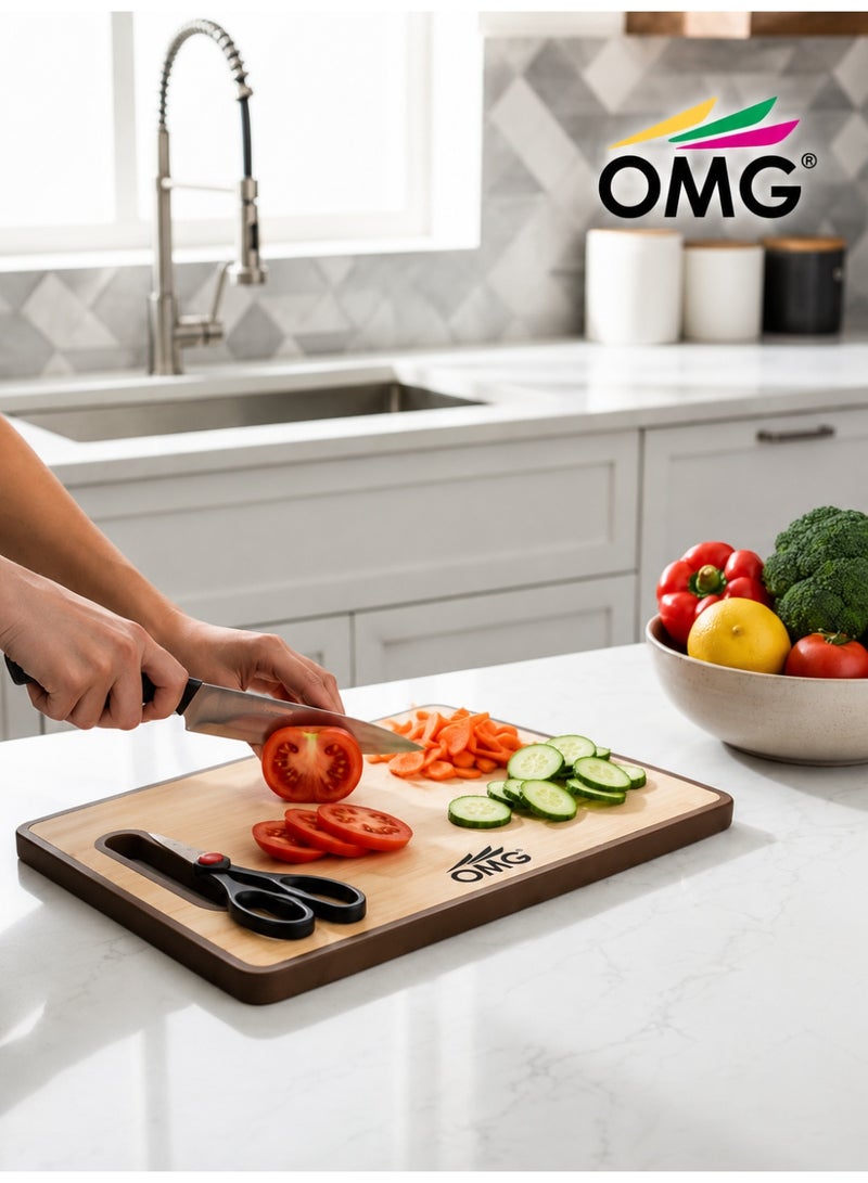 OMG 6-Piece Kitchen Knife Set with Cutting Board & Scissors Stainless Steel Chef Knife Set Black - Image 3