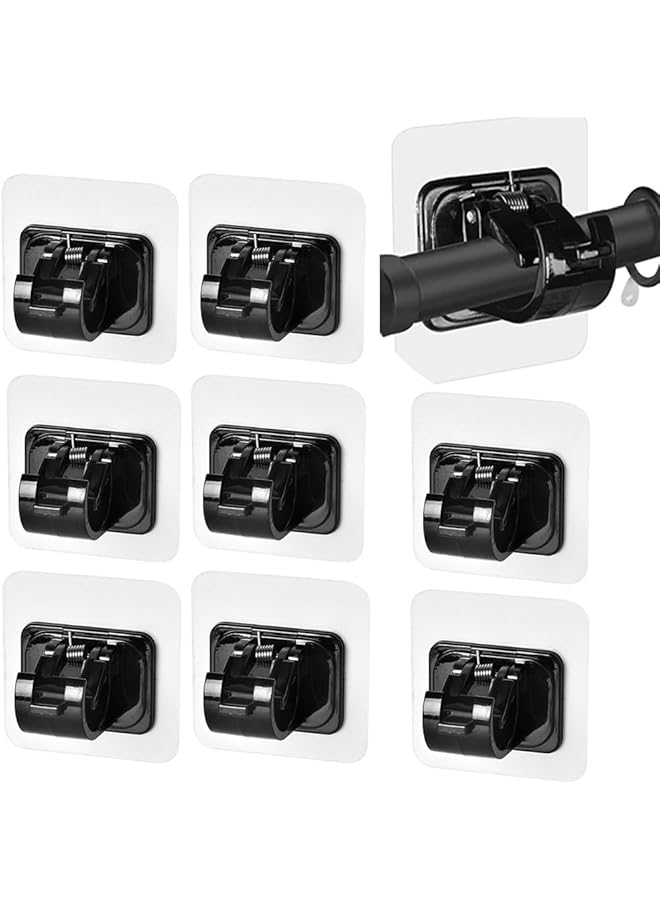 erorex 8Pcs Self-Adhesive Curtain Rod Holders - Adjustable Brackets, No Drilling Nail Free Hooks for Bathroom, Kitchen, Home, Hotel - Black  - Image 1