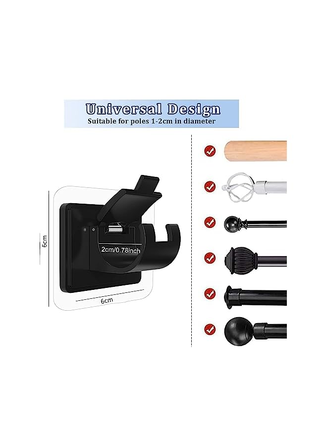 erorex 8Pcs Self-Adhesive Curtain Rod Holders - Adjustable Brackets, No Drilling Nail Free Hooks for Bathroom, Kitchen, Home, Hotel - Black  - Image 3