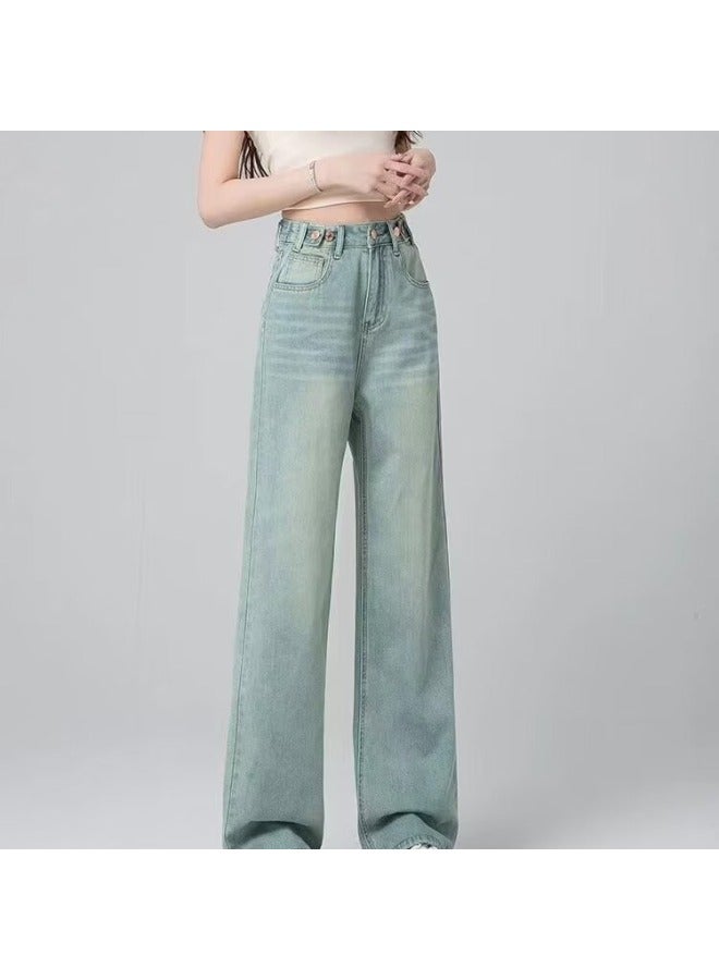 High-waisted Light-colored Wide-leg Jeans For Women, Spring And Autumn New Loose Slimming Straight-leg Floor-length Pants For Women