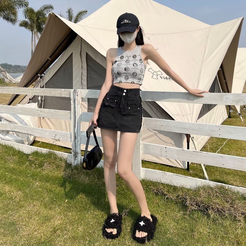 Girl Black Denim Short Skirt Women'S Summer 2023 New High Waist Slimming A- Line Plus Size Anti-Exposure Skirt Culottes - Image 4