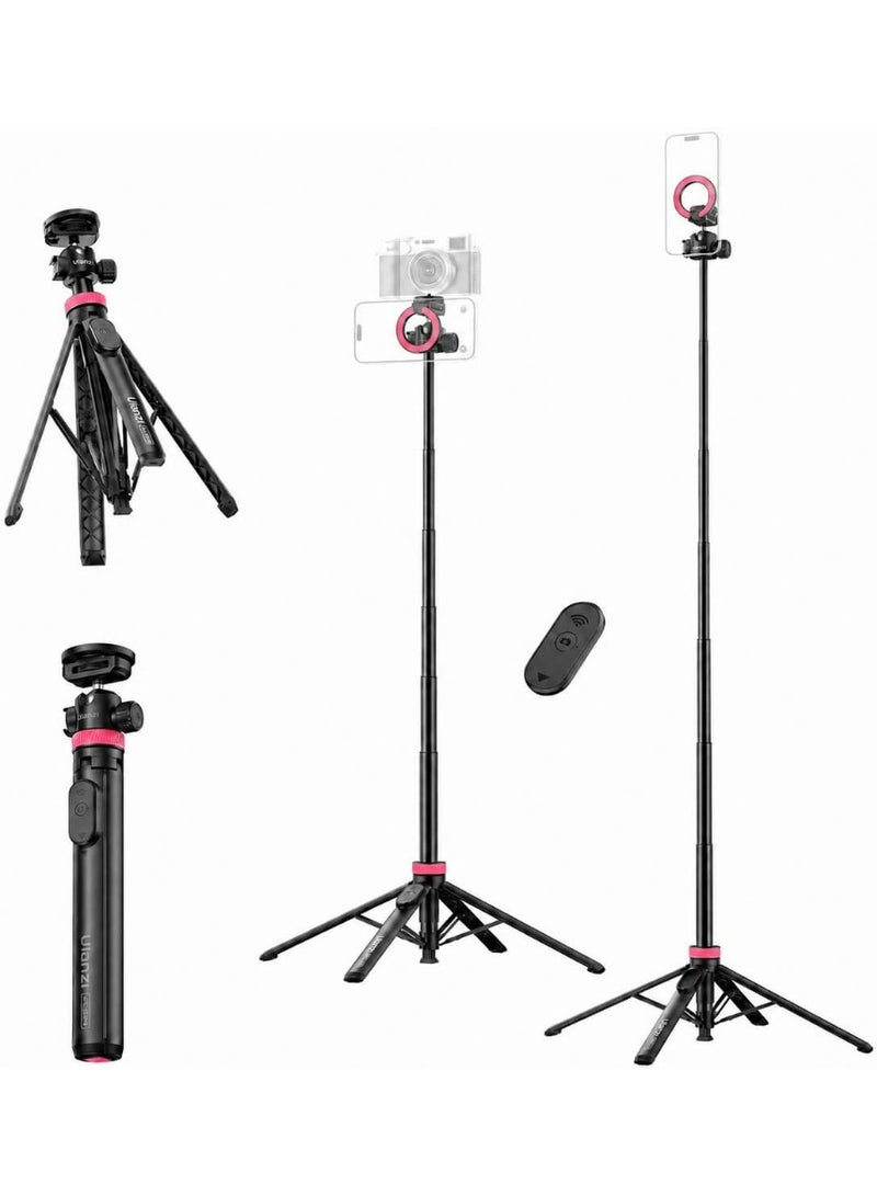 ULANZI MT44M Auto Open Magnetic Phone Tripod, 59" Selfie Stick Tripod Stand w Remote, 2-in-1 Dual Mount&1/4" Screw for Phone&Camera, 360°Ball Head for iPhone Android, Vlogging, Live Streaming, Black - Image 1