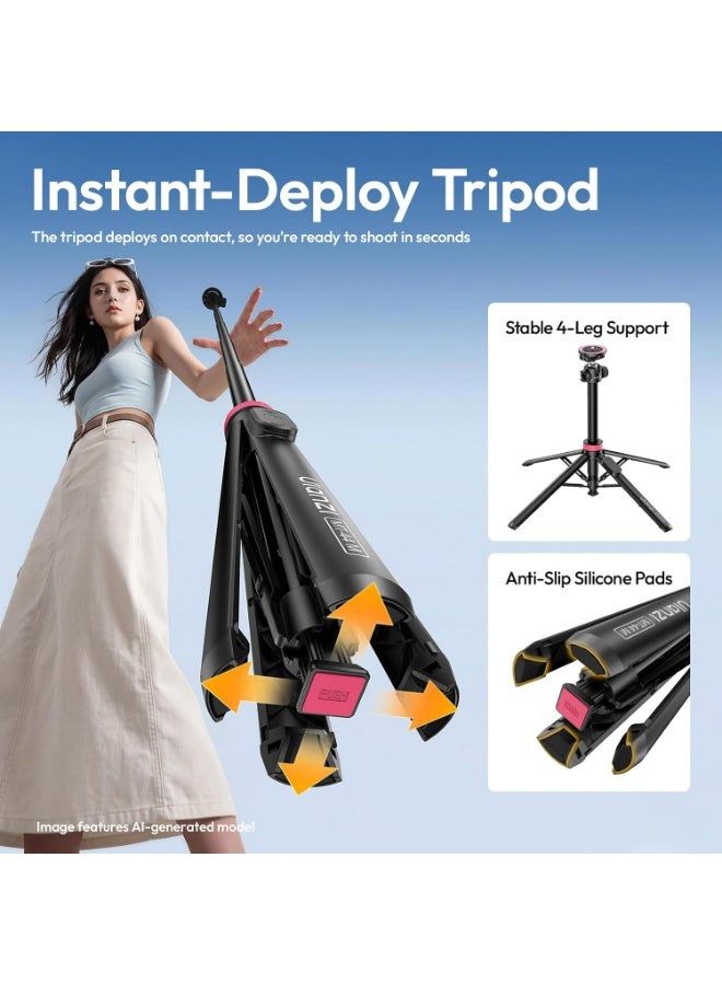 ULANZI MT44M Auto Open Magnetic Phone Tripod, 59" Selfie Stick Tripod Stand w Remote, 2-in-1 Dual Mount&1/4" Screw for Phone&Camera, 360°Ball Head for iPhone Android, Vlogging, Live Streaming, Black - Image 2