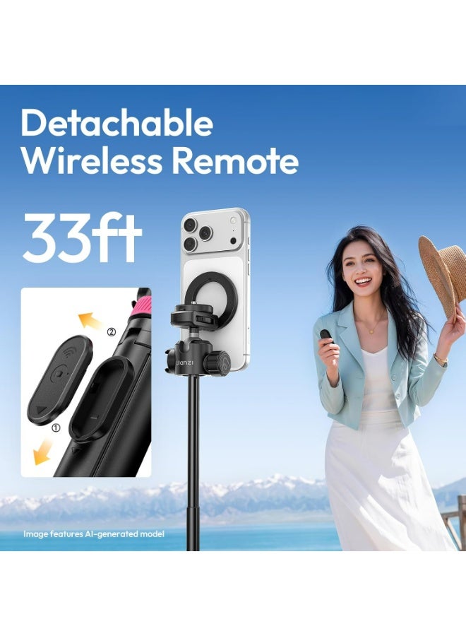 ULANZI MT44M Auto Open Magnetic Phone Tripod, 59" Selfie Stick Tripod Stand w Remote, 2-in-1 Dual Mount&1/4" Screw for Phone&Camera, 360°Ball Head for iPhone Android, Vlogging, Live Streaming, Black - Image 3