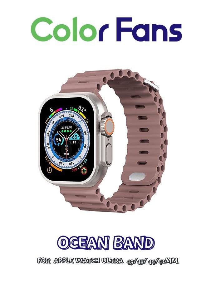 Color Fans - Soft Silicone Ocean Sports Strap Compatible Apple Watch Ultra 49mm 45mm 44mm 42mm for Men Women, Adjustible Watch Band for Apple Watch Ultra/SE/Series 9/8/7/6/5/4/3/2/1 - Smokey Mauve - Image 1